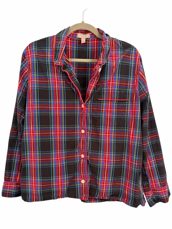 J. Crew Other - J. CREW M Red Black Plaid Pajama Top Piping Button-Up Cotton Poplin